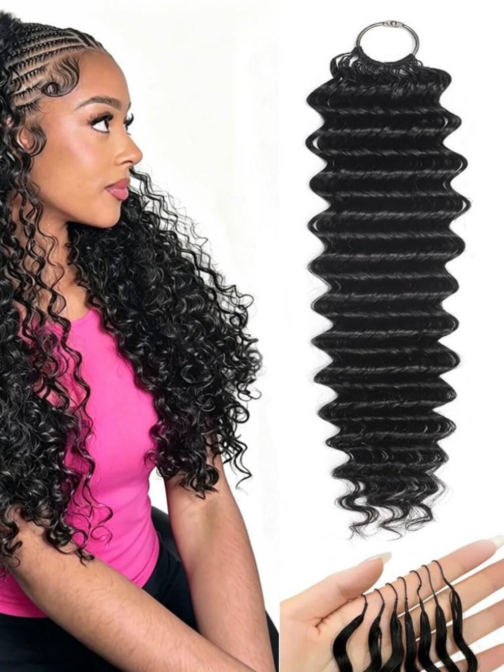 14" 100% Human Hair Crochet Extensions 50g Deep Wave Pre Separated Miracle Knot